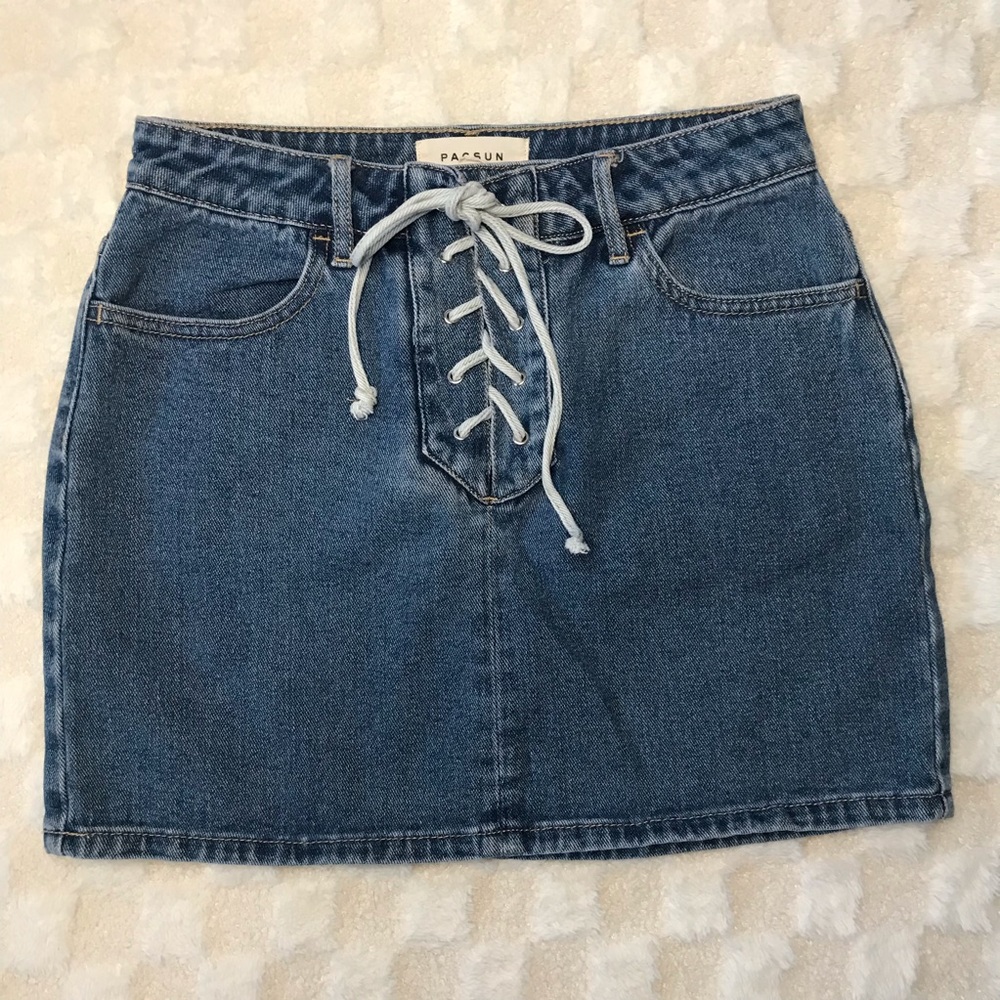 PacSun Blue Denim Lace-Up Mini Skirt
